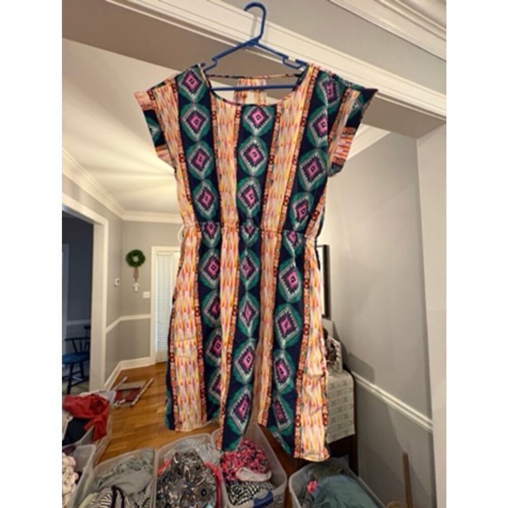 Pink Rose Romper Womens Large L Boho Tribal Print Multicolor Short Sleeve - Picture 2 of 4